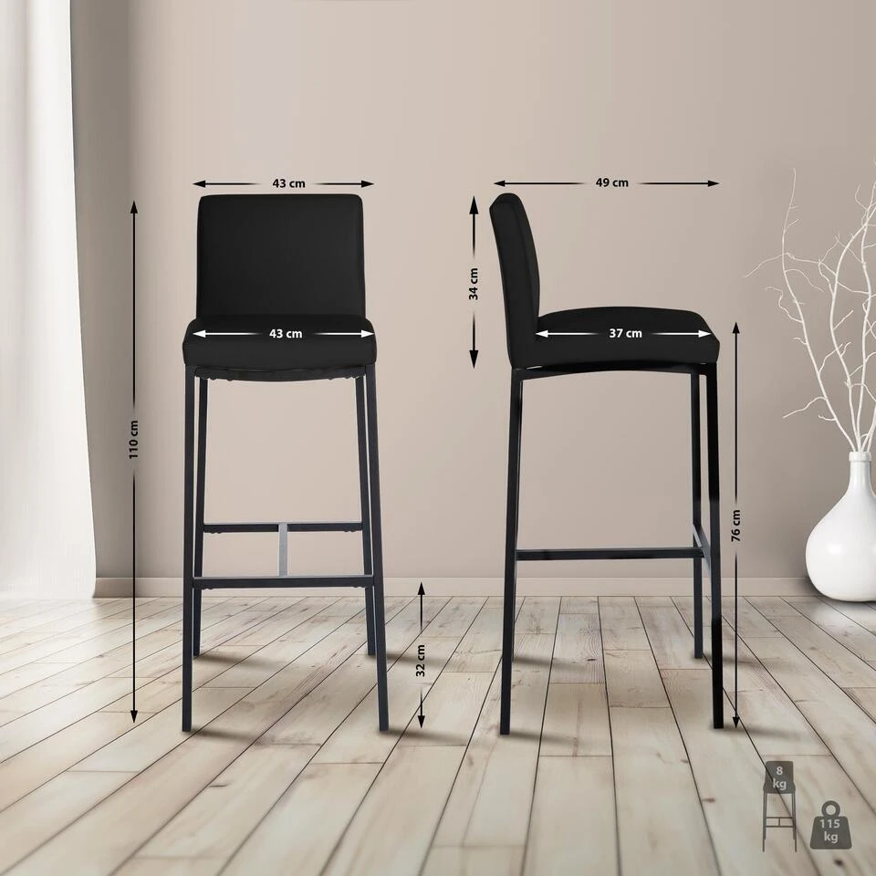 CLP Set Van 2 Barkruk Freeport Zwart Frame - Kunstleer - Zwart 2 CLP Set Van 2 Barkruk Freeport Zwart Frame - Kunstleer - Zwart - Afbeelding 2