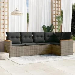 VidaXL Loungbank Voor 5 Met Kussens En Armsteun - Grijs - Poly Rattan -VIDAXL Winkel 0408ed23f43744198ebed63b25d04097