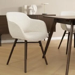 Nolon Nena-Mare Eetkamerstoel Bouclé Beige - Armleuning - Walnoot Poten -VIDAXL Winkel 0481d5c628a143168297f7120b3260a2