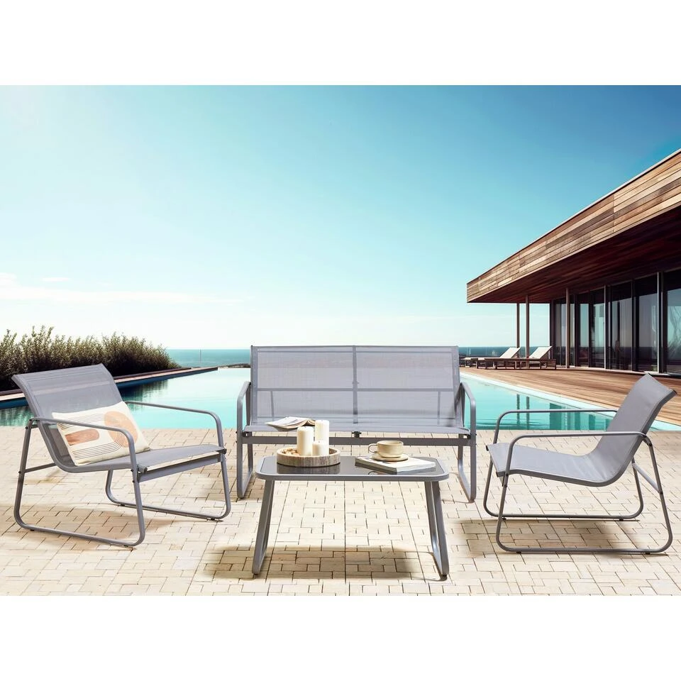 BARREA - Loungeset 4-zits - Grijs - Metaal 4 BARREA - Loungeset 4-zits - Grijs - Metaal - Afbeelding 4