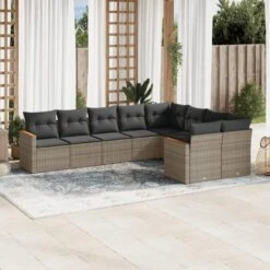 VidaXL Loungeset Met Kussens & Hout Armsteun Voor 9 - Grijs - Poly Rattan -VIDAXL Winkel 05f310a43e054d3381a166b356ebd2d8