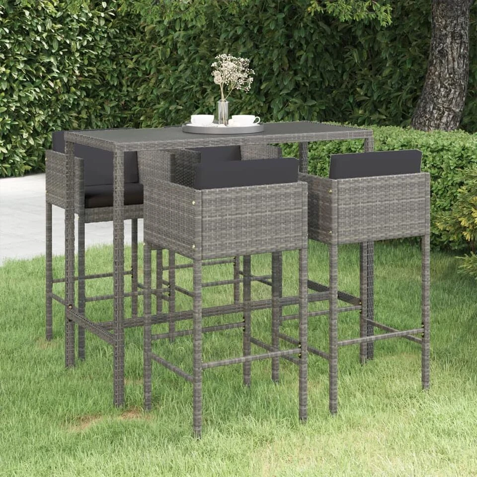 VidaXL - Tuinbarset - Grijs - Poly Rattan - 5 Stuks - Met Kussens 2 VidaXL - Tuinbarset - Grijs - Poly Rattan - 5 Stuks - Met Kussens - Afbeelding 2