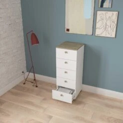 Ladekast Liva 5 Lades - Kronberg Eik/mat Wit -VIDAXL Winkel 07d90613a2774cda9d87cf460aa3cf8d