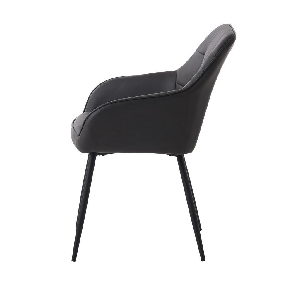 Eetkamerstoel Donkergrijs PU Leer - Nolan - Set Van 2 4 Eetkamerstoel Donkergrijs PU Leer - Nolan - Set Van 2 - Afbeelding 4