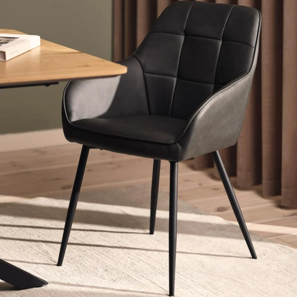 Eetkamerstoel Donkergrijs PU Leer - Nolan - Set Van 2 2 Eetkamerstoel Donkergrijs PU Leer - Nolan - Set Van 2 - Afbeelding 2