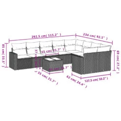 VidaXL Loungeset Met Kussens & Tuintafel - Grijs - Poly Rattan - 10 Stuks -VIDAXL Winkel 0ca84adea361453c892bf90b97e1af70