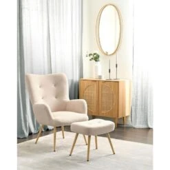 VEJLE II - Fauteuil Met Hocker - Beige - Bouclé -VIDAXL Winkel 0d7e7a83f024414081b1a2a13727ede0