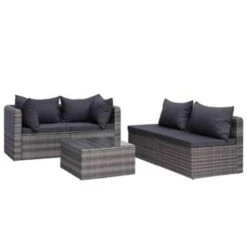 VidaXL 5-delige Loungeset Met Kussens Poly Rattan Grijs -VIDAXL Winkel 1000002811 0102