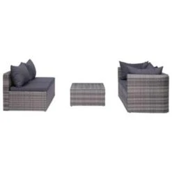 VidaXL 5-delige Loungeset Met Kussens Poly Rattan Grijs -VIDAXL Winkel 1000002811 0103