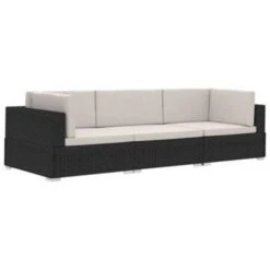 VidaXL 3-delige Loungeset Met Kussens Poly Rattan Zwart -VIDAXL Winkel 1000002845 0101