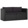 VidaXL 2-delige Loungeset Met Kussens Poly Rattan Zwart -VIDAXL Winkel 1000005353