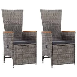 VidaXL Tuinstoelen 2 St Verstelbaar Met Kussens Poly Rattan Grijs