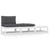 VidaXL 3-delige Loungeset Met Kussens Massief Grenenhout Wit -VIDAXL Winkel 1000035703