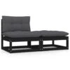VidaXL 2-delige Loungeset Met Kussens Massief Grenenhout Zwart -VIDAXL Winkel 1000035720