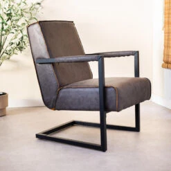 Industriële Leren Fauteuil Antraciet Tiger - Leder - Grijs -VIDAXL Winkel 1000041989 0101