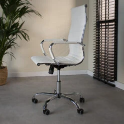 Industriële Bureaustoel Matt Wit Hoog Ecoleder - 50x55x112 Cm - Leder - Wit -VIDAXL Winkel 1000042412 0103