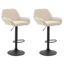 CLP Set Van 2 Barkrukken Braga Zwart Frame Kunstleer - Crème