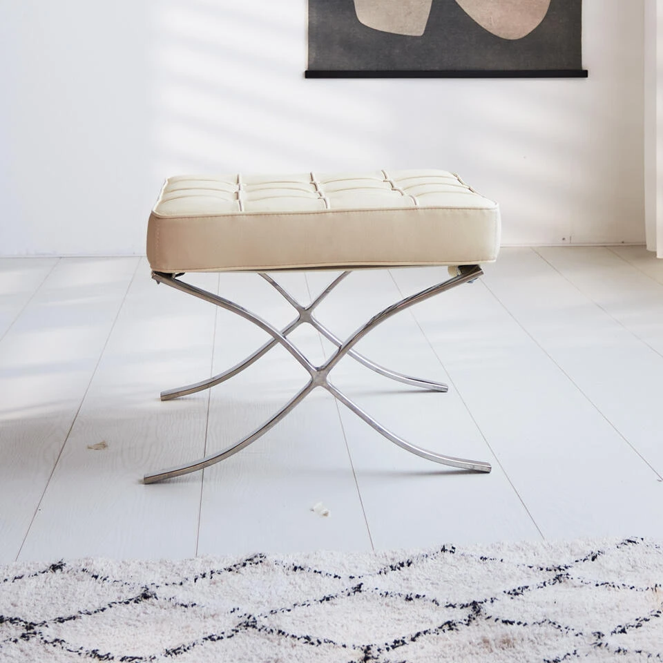 Expo Hocker Creme Premium Leer - Leder - Crème 2 Expo Hocker Creme Premium Leer - Leder - Crème - Afbeelding 2