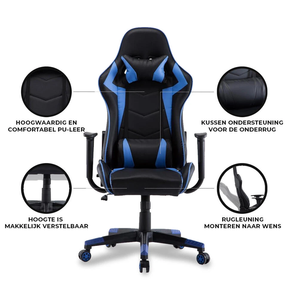 Gamestoel Las Vegas - Zwart / Blauw - Gaming Stoel - Bureaustoel 4 Gamestoel Las Vegas - Zwart / Blauw - Gaming Stoel - Bureaustoel - Afbeelding 4