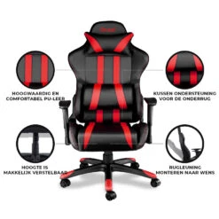 Ocazi Chicago Gaming Stoel - Bureaustoel - Zwart/Rood -VIDAXL Winkel 1000050275 0103