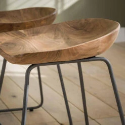 Giga Meubel Houten Krukje - Acaciahout - Naturel - Metalen Frame -VIDAXL Winkel 1000052107 0102