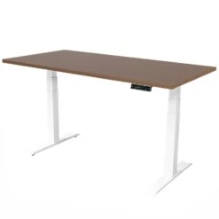Elektrisch Verstelbaar Bureau - 140x80 Cm - Dual Motor - Wit / Donker Eiken