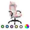 VidaXL Racestoel Met RGB LED-verlichting Kunstleer Roze En Wit -VIDAXL Winkel 1000056052