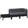 VidaXL 3-delige Loungeset Met Kussens Massief Grenenhout Zwart -VIDAXL Winkel 1000056394