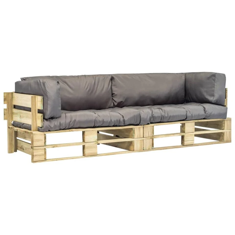 VidaXL 2-delige Loungeset Pallet Met Grijze Kussens Grenenhout 1 VidaXL 2-delige Loungeset Pallet Met Grijze Kussens Grenenhout