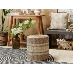 Beliani Poef BARBEL - Beige Waterhyacinth, Zeewier, Palmblad -VIDAXL Winkel 1000059782 0101