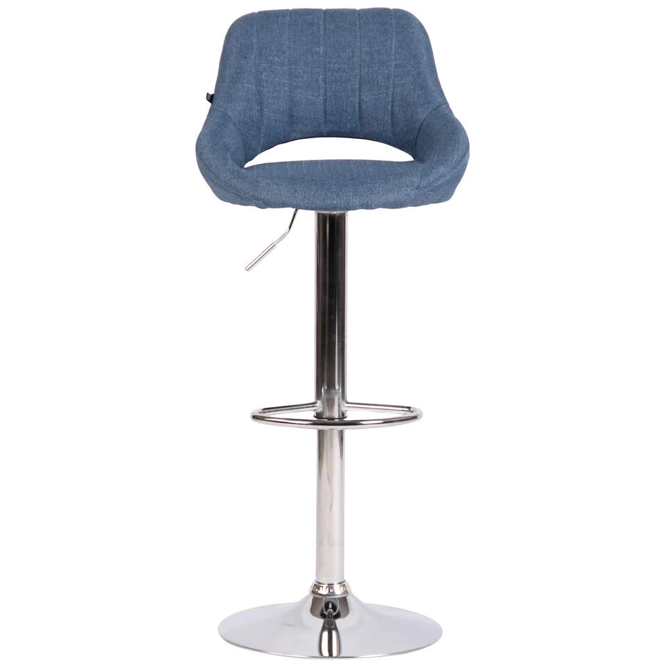 CLP Barkruk Milet Frame Chroom-look Stof Blauw 2 CLP Barkruk Milet Frame Chroom-look Stof Blauw - Afbeelding 2