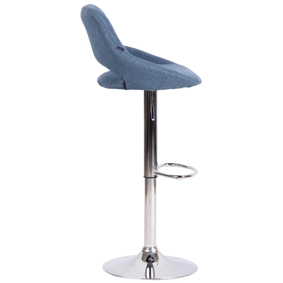 CLP Barkruk Milet Frame Chroom-look Stof Blauw 3 CLP Barkruk Milet Frame Chroom-look Stof Blauw - Afbeelding 3