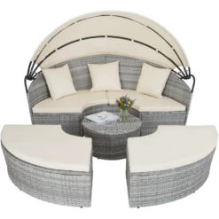Tectake - Ligbed Zonne-eiland-tuinset- Aluminium/wicker - Lichtgrijs -VIDAXL Winkel 1000077820 0102