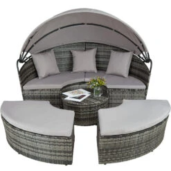 Tectake - Wicker Zonne-eiland Santorini - Grijs -VIDAXL Winkel 1000077875 0102