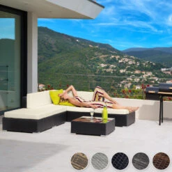 Tectake - Loungeset Parijs - Wicker - Grijs -VIDAXL Winkel 1000077894 0101