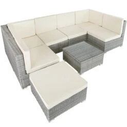 Tectake - Loungeset Venetië - Wicker - Lichtgrijs