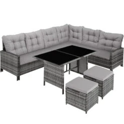 Tectake - Wicker Zitgroep Barletta - Grijs/lichtgrijs