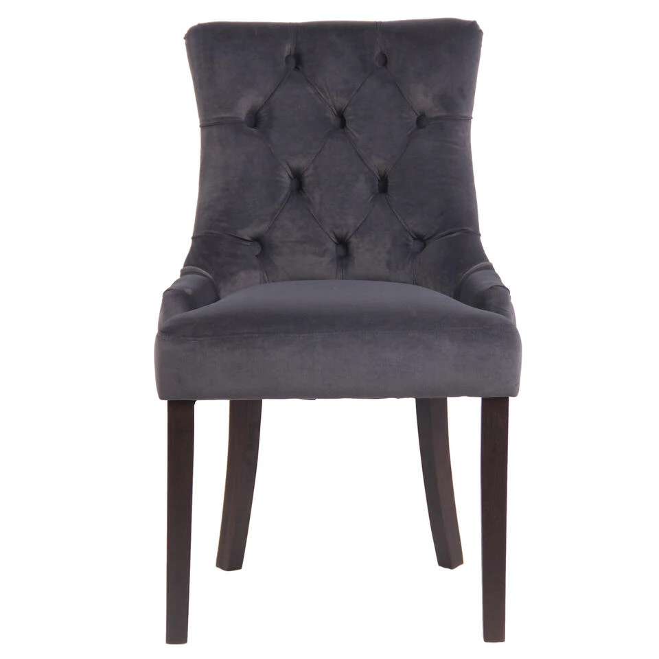 CLP Eetkamerstoel Aberdeen Donker Bruin Frame Fluweel Grijs 2 CLP Eetkamerstoel Aberdeen Donker Bruin Frame Fluweel Grijs - Afbeelding 2