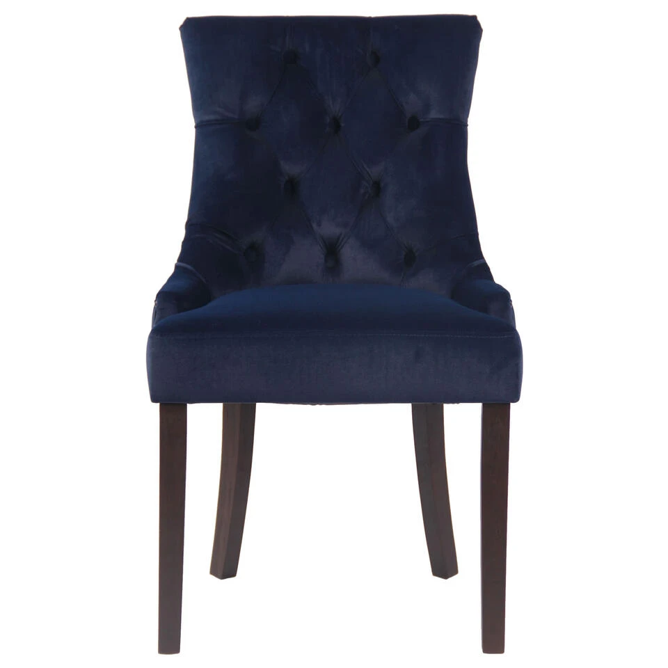 CLP Eetkamerstoel Aberdeen Donker Bruin Frame Fluweel Blauw 2 CLP Eetkamerstoel Aberdeen Donker Bruin Frame Fluweel Blauw - Afbeelding 2