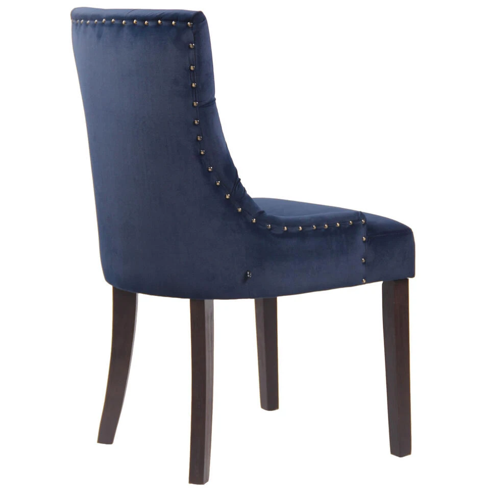 CLP Eetkamerstoel Aberdeen Donker Bruin Frame Fluweel Blauw 4 CLP Eetkamerstoel Aberdeen Donker Bruin Frame Fluweel Blauw - Afbeelding 4