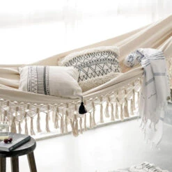 QUVIO Hangmat Katoen 280x150 Cm - Wit -VIDAXL Winkel 1000083227 0102