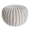 Poef - Kruk Ø 55 Cm X 37 Cm - Wit - Grof Gebreide Look - Duurzaam