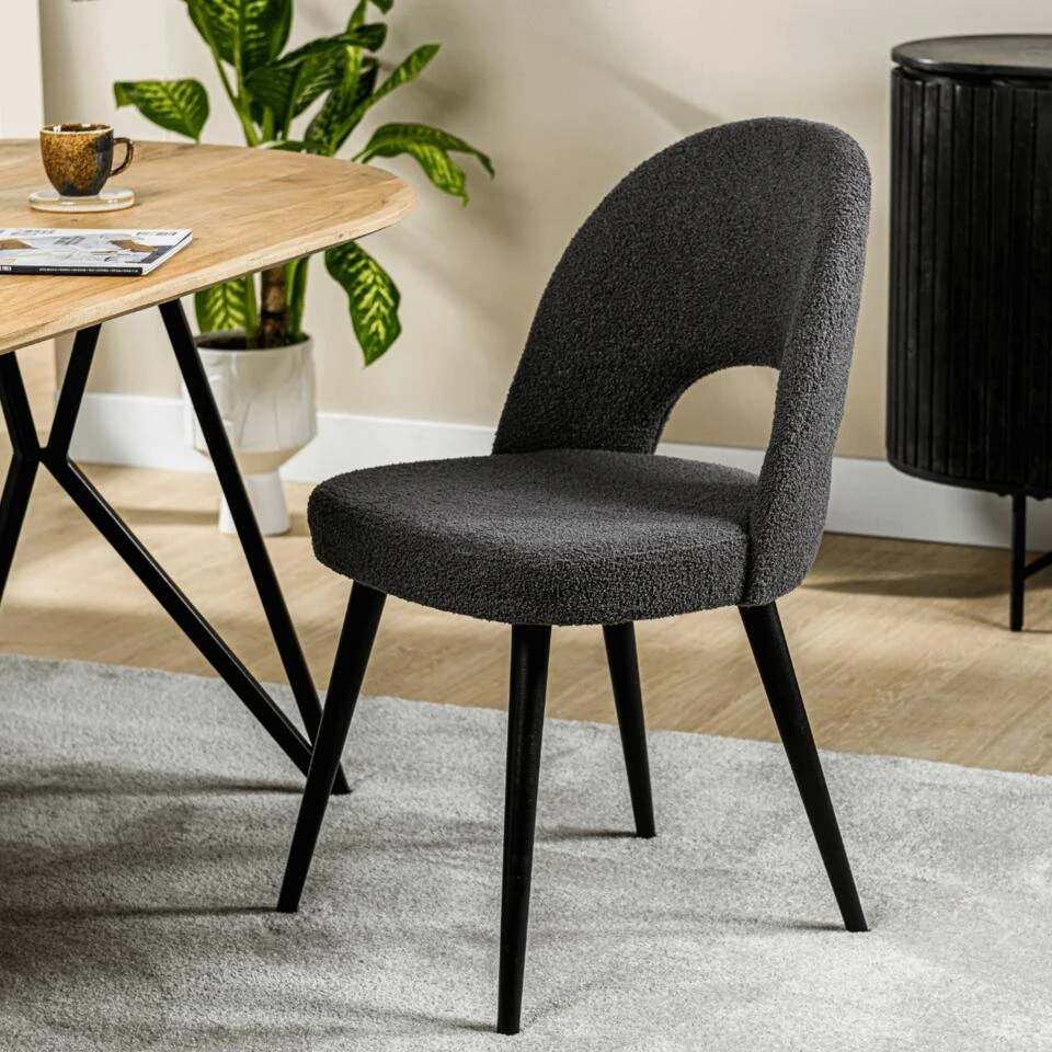 Devin Eetkamerstoel Teddy - Stof - Zwart 2 Devin Eetkamerstoel Teddy - Stof - Zwart - Afbeelding 2