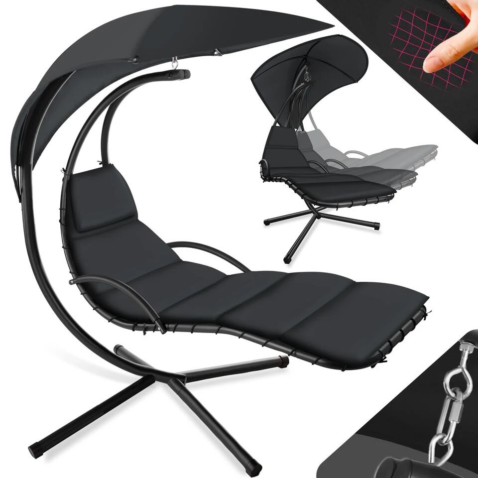 Tectake - Hangstoel Ligbed Maja - Zwart 1 Tectake - Hangstoel Ligbed Maja - Zwart