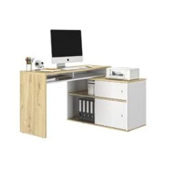 Diagone Bureau Modula - 6 Posities - 2 Schuifdeuren - Wit/eikenkleur -VIDAXL Winkel 1000089268 0105