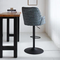 Barkruk Novan Chenille Blauw - Zithoogte 68 Cm - Stof - Blauw -VIDAXL Winkel 1000090933 0102