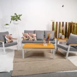 Donnan Loungeset Aluminium/bamboo - Aluminium - Wit -VIDAXL Winkel 1000094358 0102