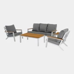 Donnan Loungeset Aluminium/bamboo - Aluminium - Wit -VIDAXL Winkel 1000094358 0103