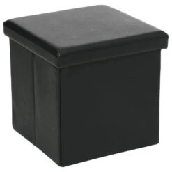 Atmosphera Poef/Hocker - Opbergbox - Zwart - Pvc/mdf - 38 X 38 Cm