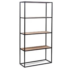 Etagère In Industriële Stijl Met 4 Niveaus Van Hout En Zwart Metaal